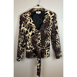 LE SUIT Leopard Print 3 Button Tie Front Crop Blazer 18 Lined Slit Cuff Jacket